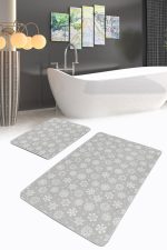 - PaspasTakimi-2li-Set154-Gorsel-2 - Realhomes  Gri Zemin Kar Taneleri Dijital Baskılı 2'li Kaymaz Tabanlı Banyo & Mutfak Paspas Takımı Realhomes