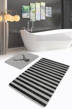 - PaspasTakimi-2li-Set156-Gorsel-1 - Realhomes  Gri Siyah Çizgili Geyik Motifli 2'li Kaymaz Tabanlı Banyo & Mutfak Paspas Takımı Realhomes