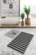 - PaspasTakimi-2li-Set156-Gorsel-2 - Realhomes  Gri Siyah Çizgili Geyik Motifli 2'li Kaymaz Tabanlı Banyo & Mutfak Paspas Takımı Realhomes