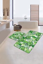 - PaspasTakimi-2li-Set157-Gorsel-2 - Realhomes  Yaprak Motifli Dijital Baskılı 2'li Kaymaz Tabanlı Banyo & Mutfak Paspas Takımı Realhomes