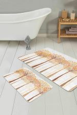 - PaspasTakimi-2li-Set158-Gorsel - Realhomes  Sonbahar Temalı Turuncu Kavak Ağaçları 2'li Kaymaz Tabanlı Banyo & Mutfak Paspas Takımı Realhomes