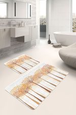 - PaspasTakimi-2li-Set158-Gorsel-2 - Realhomes  Sonbahar Temalı Turuncu Kavak Ağaçları 2'li Kaymaz Tabanlı Banyo & Mutfak Paspas Takımı Realhomes