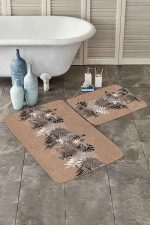 - PaspasTakimi-2li-Set159-Gorsel - Realhomes Kahve Zemin Tropik Yapraklar Dijital Baskılı 2'li Kaymaz Tabanlı Banyo & Mutfak Paspas Takımı Realhomes