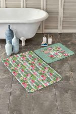 - PaspasTakimi-2li-Set16-Gorsel - Realhomes  Summer Temalı Flamingo Tasarımlı 2'li Kaymaz Tabanlı Banyo & Mutfak Paspas Takımı Realhomes