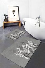 - PaspasTakimi-2li-Set160-Gorsel - Realhomes  Gri Zemin Bitki Tasarımlı 2'li Kaymaz Tabanlı Banyo & Mutfak Paspas Takımı Realhomes