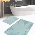 Gri Zemin Yıldız Temalı Özel Tasarım 2'li Kaymaz Tabanlı Banyo & Mutfak Paspas Takımı Realhomes