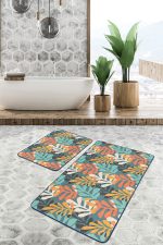 - PaspasTakimi-2li-Set162-Gorsel - Realhomes  Renkli Tropik Yapraklar Dijital Baskılı 2'li Kaymaz Tabanlı Banyo & Mutfak Paspas Takımı Realhomes