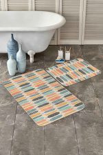 - PaspasTakimi-2li-Set163-Gorsel - Realhomes  Renkli Uzun Tropik Yapraklar Özel Tasarım 2'li Kaymaz Tabanlı Banyo & Mutfak Paspas Takımı Realhomes