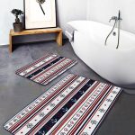 Lacivert Gül Tasarımlı Dijital Baskılı 2'li Kaymaz Tabanlı Banyo & Mutfak Paspas Takımı Realhomes