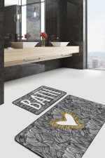 - PaspasTakimi-2li-Set170-Gorsel-1 - Realhomes  Siyah Fırça İzleri Kalp Detaylı 2'li Kaymaz Tabanlı Banyo & Mutfak Paspas Takımı Realhomes