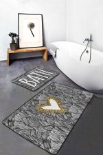 - PaspasTakimi-2li-Set170-Gorsel - Realhomes  Siyah Fırça İzleri Kalp Detaylı 2'li Kaymaz Tabanlı Banyo & Mutfak Paspas Takımı Realhomes