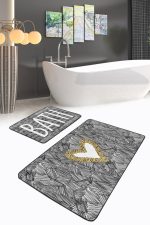 - PaspasTakimi-2li-Set170-Gorsel-2 - Realhomes  Siyah Fırça İzleri Kalp Detaylı 2'li Kaymaz Tabanlı Banyo & Mutfak Paspas Takımı Realhomes