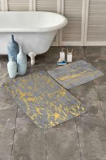 - PaspasTakimi-2li-Set173-Gorsel-1 - Realhomes  Gri Gold Detaylı Mermer Motifli 2'li Kaymaz Tabanlı Banyo & Mutfak Paspas Takımı Realhomes