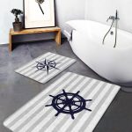 Mavi Zemin Pembe Ortanca Çiçeği Dijital Baskılı 2'li Kaymaz Tabanlı Banyo & Mutfak Paspas Takımı Realhomes