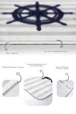 Gri Çizgili Pusula & Dümen Tasarımlı 2'li Kaymaz Tabanlı Banyo & Mutfak Paspas Takımı Realhomes