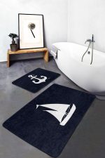 - PaspasTakimi-2li-Set175-Gorsel - Realhomes Lacivert Zemin Çapa & Kayık Motifli 2'li Kaymaz Tabanlı Banyo & Mutfak Paspas Takımı Realhomes