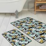 Yeşil Yapraklar Limon Desenli Özel Tasarım 2'li Kaymaz Tabanlı Banyo & Mutfak Paspas Takımı Realhomes