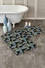 Gold Detaylı Tropik Yaprak Tasarımlı 2'li Kaymaz Tabanlı Banyo & Mutfak Paspas Takımı Realhomes