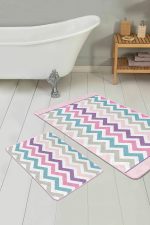 - PaspasTakimi-2li-Set18-Gorsel-1 - Realhomes Renkli Geometrik Zigzag Özel Tasarım 2'li Kaymaz Tabanlı Banyo & Mutfak Paspas Takımı Realhomes