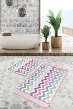 - PaspasTakimi-2li-Set18-Gorsel - Realhomes Renkli Geometrik Zigzag Özel Tasarım 2'li Kaymaz Tabanlı Banyo & Mutfak Paspas Takımı Realhomes