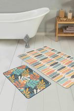 - PaspasTakimi-2li-Set180-Gorsel-1 - Realhomes  Renkli Tropik Yaprak Tasarımlı Dijital Baskılı 2'li Kaymaz Tabanlı Banyo & Mutfak Paspas Takımı Realhomes