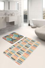 - PaspasTakimi-2li-Set180-Gorsel - Realhomes  Renkli Tropik Yaprak Tasarımlı Dijital Baskılı 2'li Kaymaz Tabanlı Banyo & Mutfak Paspas Takımı Realhomes