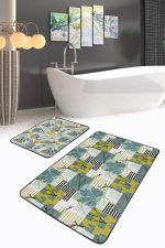 - PaspasTakimi-2li-Set181-Gorsel-1 - Realhomes  Tropik Yaprak Dijital Baskılı Özel Tasarım 2'li Kaymaz Tabanlı Banyo & Mutfak Paspas Takımı Realhomes