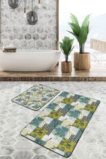 - PaspasTakimi-2li-Set181-Gorsel-2 - Realhomes  Tropik Yaprak Dijital Baskılı Özel Tasarım 2'li Kaymaz Tabanlı Banyo & Mutfak Paspas Takımı Realhomes