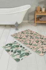 - PaspasTakimi-2li-Set182-Gorsel-1 - Realhomes  Soft Zemin Tropik Yapraklar Dijital Baskılı 2'li Kaymaz Tabanlı Banyo & Mutfak Paspas Takımı Realhomes