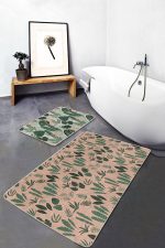 - PaspasTakimi-2li-Set182-Gorsel-2 - Realhomes  Soft Zemin Tropik Yapraklar Dijital Baskılı 2'li Kaymaz Tabanlı Banyo & Mutfak Paspas Takımı Realhomes