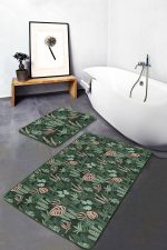 - PaspasTakimi-2li-Set183-Gorsel-2 - Realhomes Yeşil Zemin Tropik Yapraklar Dijital Baskılı 2'li Kaymaz Tabanlı Banyo & Mutfak Paspas Takımı Realhomes