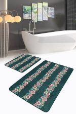 - PaspasTakimi-2li-Set187-Gorsel-2 - Realhomes  Yeşil Zemin Tropik Çiçek Motifli 2'li Kaymaz Tabanlı Banyo & Mutfak Paspas Takımı Realhomes