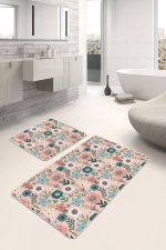 - PaspasTakimi-2li-Set188-Gorsel - Realhomes Pudra Zemin Tropik Çiçekler Dijital Baskılı 2'li Kaymaz Tabanlı Banyo & Mutfak Paspas Takımı Realhomes