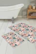 - PaspasTakimi-2li-Set188-Gorsel-2 - Realhomes Pudra Zemin Tropik Çiçekler Dijital Baskılı 2'li Kaymaz Tabanlı Banyo & Mutfak Paspas Takımı Realhomes