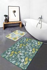 - PaspasTakimi-2li-Set189-Gorsel - Realhomes Soft Renkli Tropik Yapraklar Özel Tasarım 2'li Kaymaz Tabanlı Banyo & Mutfak Paspas Takımı Realhomes