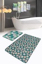 - PaspasTakimi-2li-Set192-Gorsel - Realhomes  Renkli Zemin Yaprak Motifli Dijital Baskılı 2'li Kaymaz Tabanlı Banyo & Mutfak Paspas Takımı Realhomes