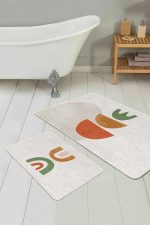 - PaspasTakimi-2li-Set196-Gorsel-1 - Realhomes  Pastel Renkli Zemin Onedraw Motifli Dijital Baskılı 2'li Kaymaz Tabanlı Banyo & Mutfak Paspas Takımı Realhomes