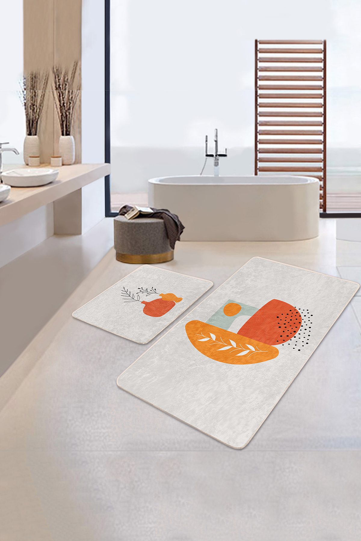 Onedraw Tasarımlı Dijital Baskılı 2'li Kaymaz Tabanlı Banyo & Mutfak Paspas Takımı Realhomes