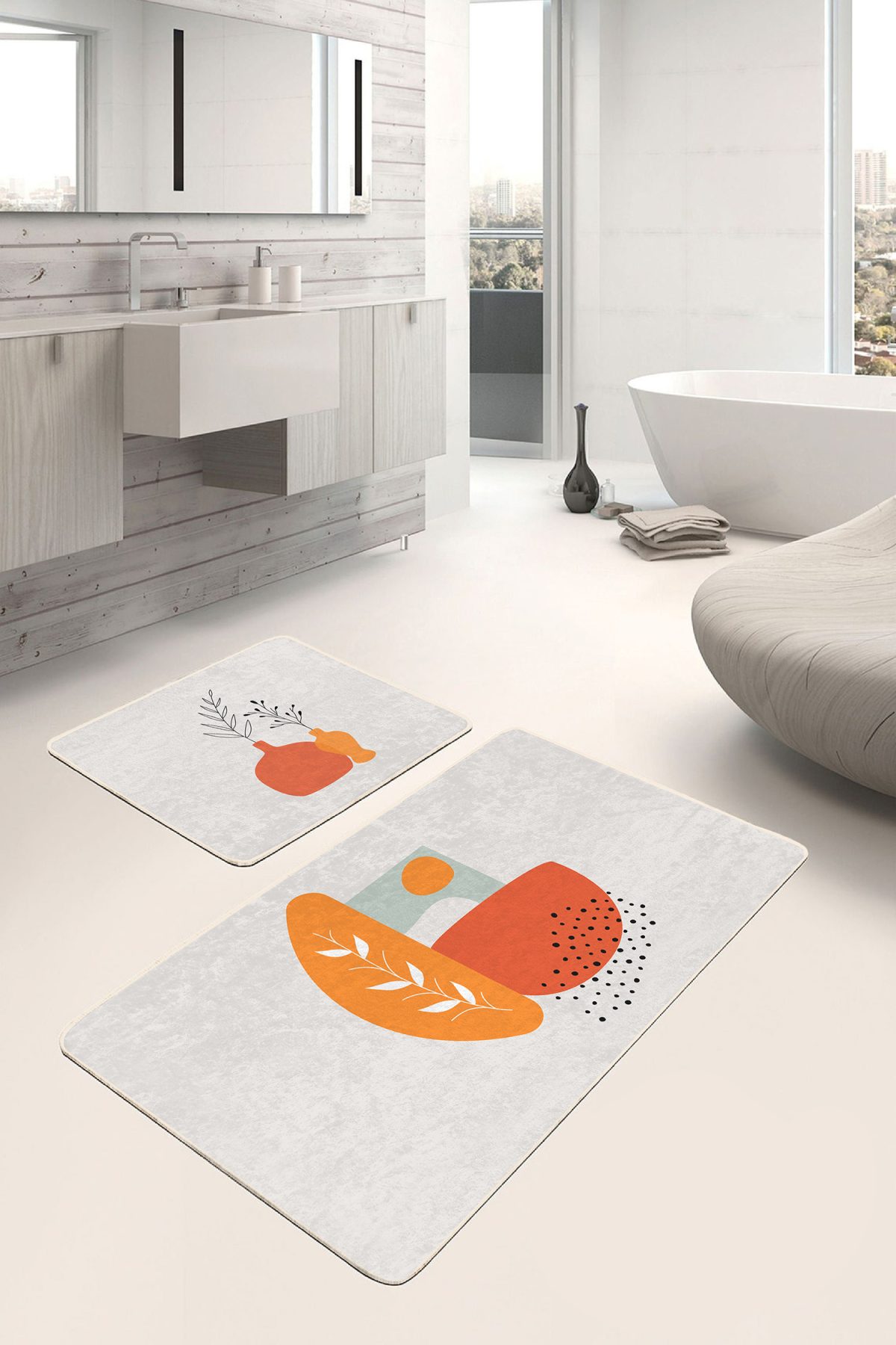 Onedraw Tasarımlı Dijital Baskılı 2'li Kaymaz Tabanlı Banyo & Mutfak Paspas Takımı Realhomes
