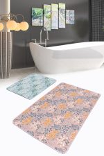 - PaspasTakimi-2li-Set201-Gorsel-1 - Realhomes Rengarenk Zeminde Onedraw Çizimli Çiçek Desenli Dijital Baskılı 2'li Kaymaz Tabanlı Banyo & Mutfak Paspas Takımı Realhomes