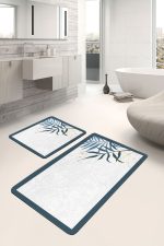 - PaspasTakimi-2li-Set204-Gorsel-2 - Realhomes Beyaz Zeminde Renkli Yaprak Özel Tasarım Dijital Baskılı 2'li Kaymaz Tabanlı Banyo & Mutfak Paspas Takımı Realhomes