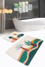 - PaspasTakimi-2li-Set208-Gorsel-1 - Realhomes  Renkli Zemin Palmiye Ağaç Tasarımlı 2'li Kaymaz Tabanlı Banyo & Mutfak Paspas Takımı Realhomes