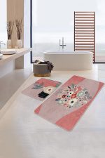 Soyut Rengarenk Zemin Çiçek Motifli 2'li Kaymaz Tabanlı Banyo & Mutfak Paspas Takımı Realhomes
