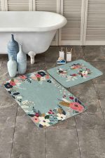 - PaspasTakimi-2li-Set214-Gorsel-1 - Realhomes  Yeşil Zemin Gül Tasarımlı Dijital Baskılı 2'li Kaymaz Tabanlı Banyo & Mutfak Paspas Takımı Realhomes