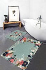 - PaspasTakimi-2li-Set214-Gorsel - Realhomes  Yeşil Zemin Gül Tasarımlı Dijital Baskılı 2'li Kaymaz Tabanlı Banyo & Mutfak Paspas Takımı Realhomes