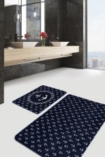 - PaspasTakimi-2li-Set218-Gorsel-1 - Realhomes  Lacivert Zemin Çapa Tasarımlı Dijital Baskılı 2'li Kaymaz Tabanlı Banyo & Mutfak Paspas Takımı Realhomes