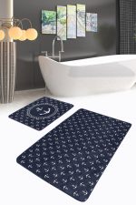 - PaspasTakimi-2li-Set218-Gorsel-2 - Realhomes  Lacivert Zemin Çapa Tasarımlı Dijital Baskılı 2'li Kaymaz Tabanlı Banyo & Mutfak Paspas Takımı Realhomes