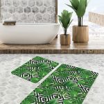 Siyah Beyaz Çam Ağacı Kozalak Tasarımlı 2'li Kaymaz Tabanlı Banyo & Mutfak Paspas Takımı Realhomes