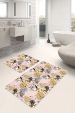 - PaspasTakimi-2li-Set220-Gorsel - Realhomes  Tropik Yaprak & Hayvan Motifli Özel Tasarım 2'li Kaymaz Tabanlı Banyo & Mutfak Paspas Takımı Realhomes