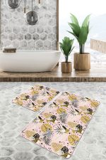 - PaspasTakimi-2li-Set220-Gorsel-2 - Realhomes  Tropik Yaprak & Hayvan Motifli Özel Tasarım 2'li Kaymaz Tabanlı Banyo & Mutfak Paspas Takımı Realhomes